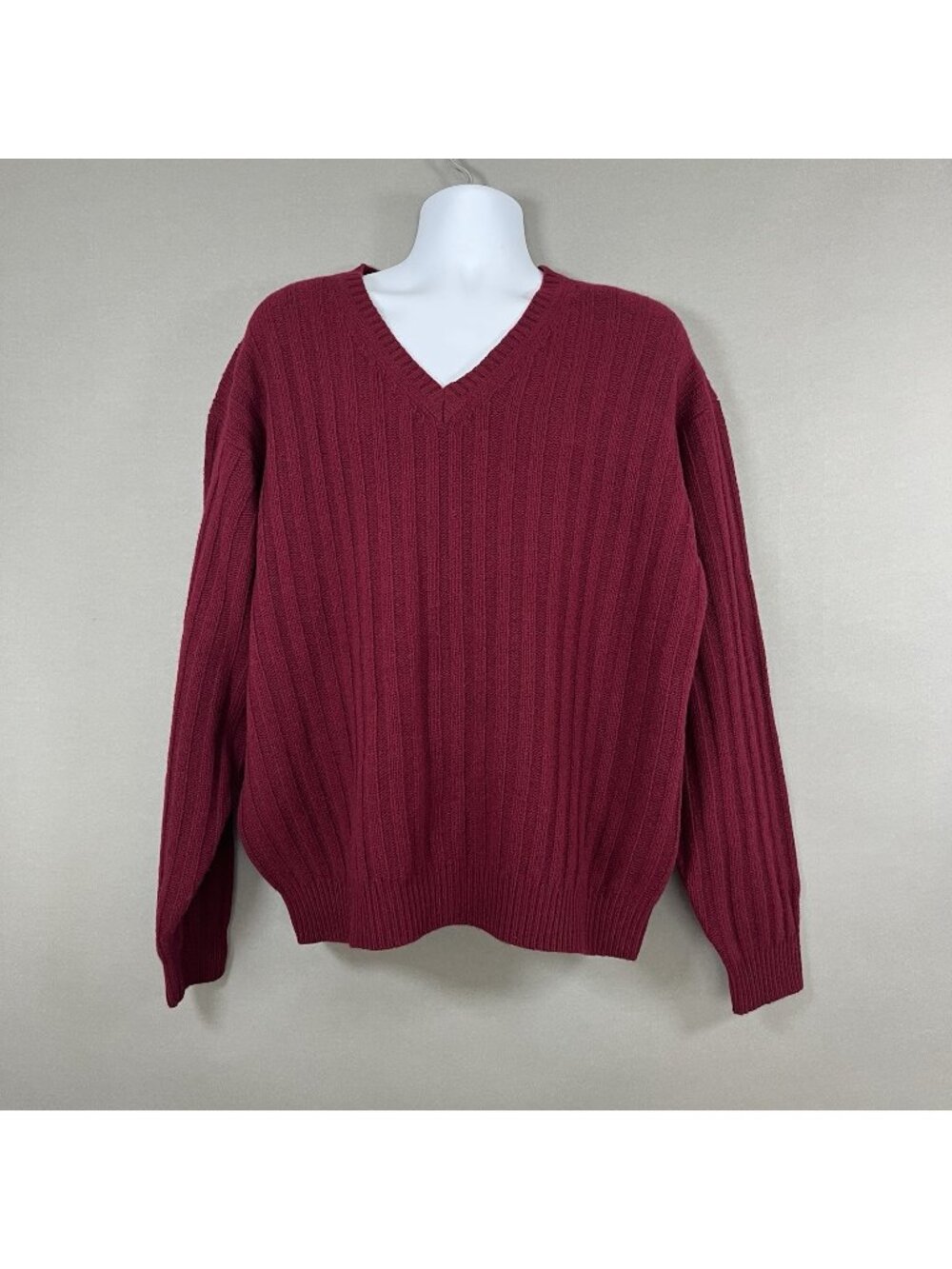 Brooks Brothers Red Ribbed Lambswool V Neck Long Sleeve